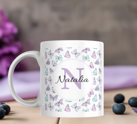 Taza Mariposas con Inicial y Nombre