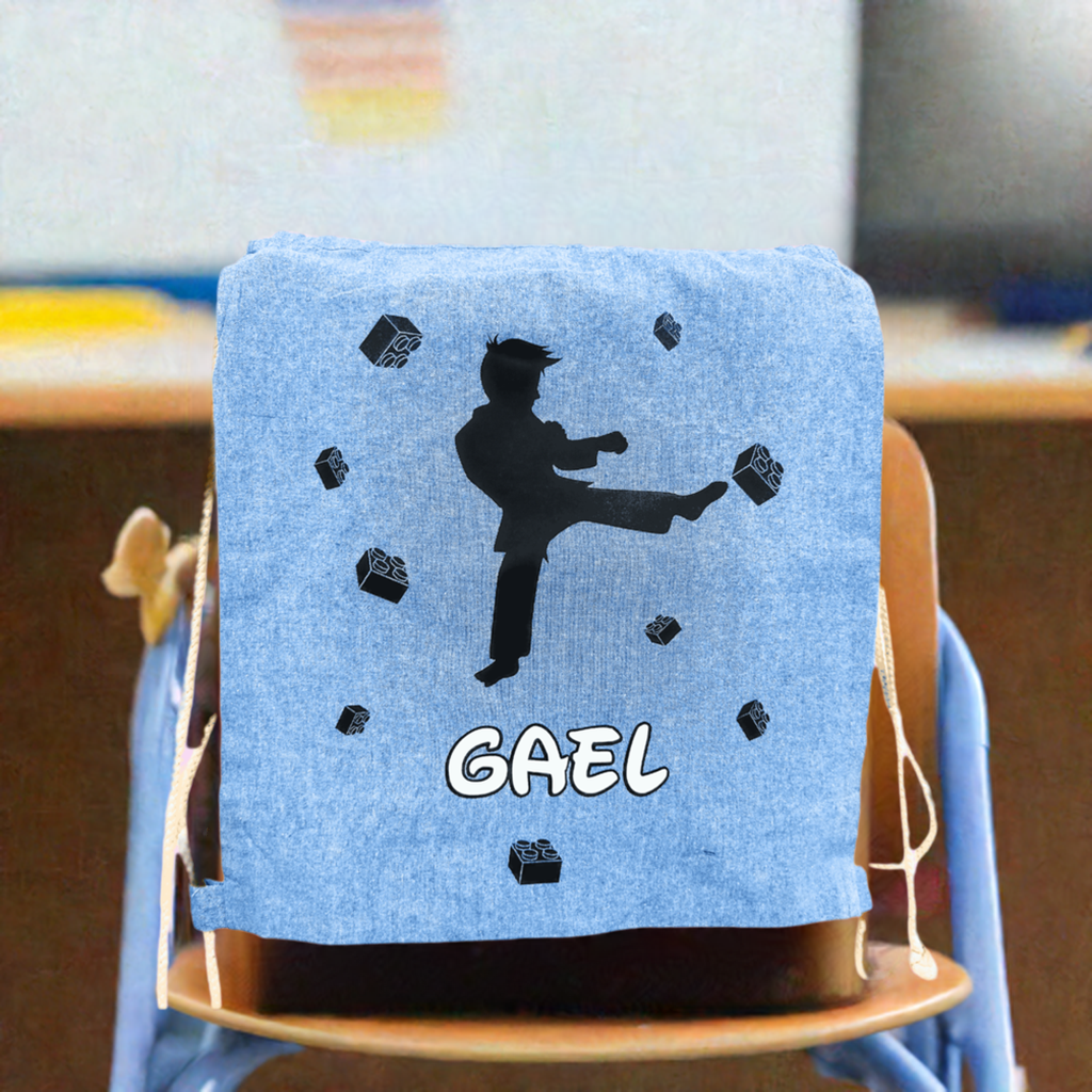 Saco Infantil Azul con Karateka y Nombre🥋👦
