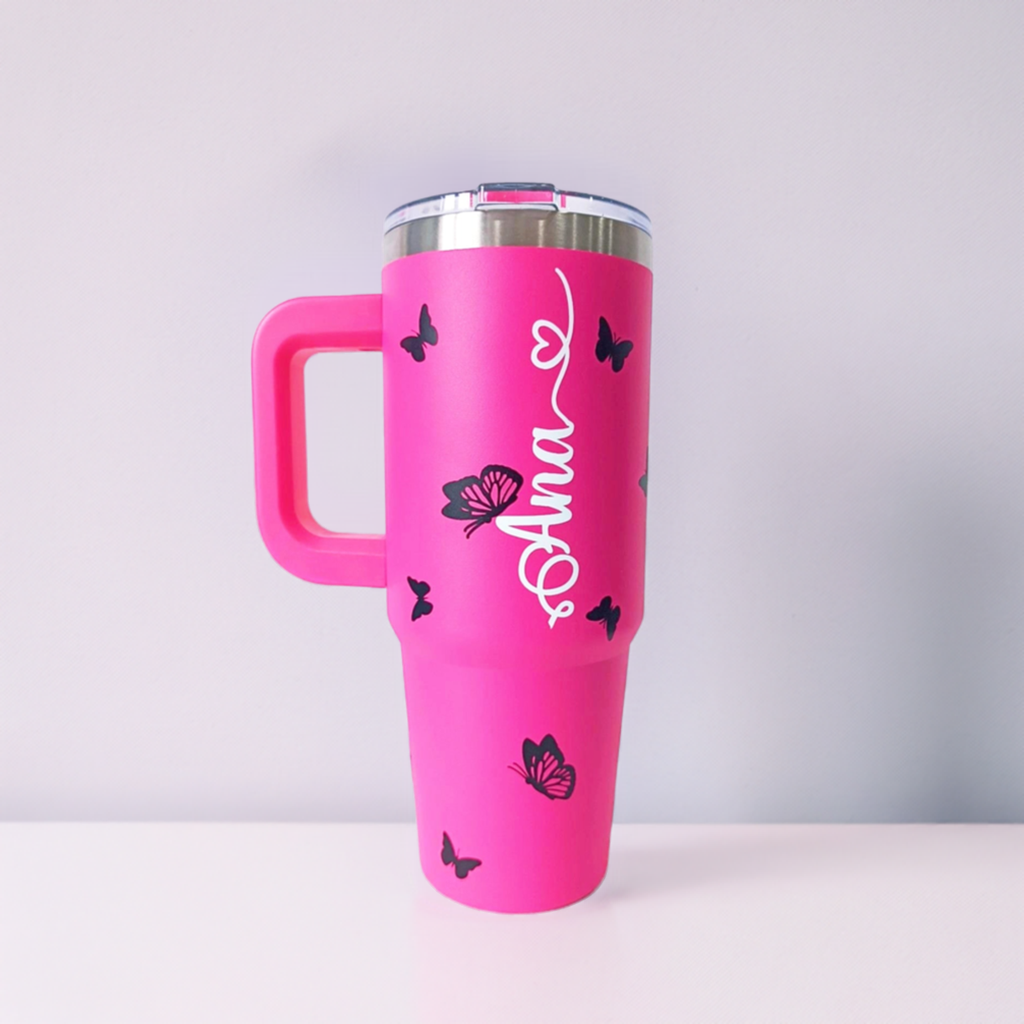 Vaso Térmico Fucsia mariposas de 890ml Personalizable