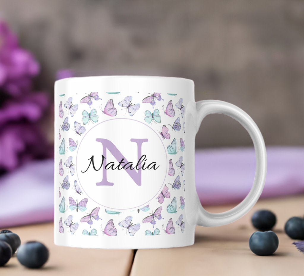 Taza Mariposas con Inicial y Nombre