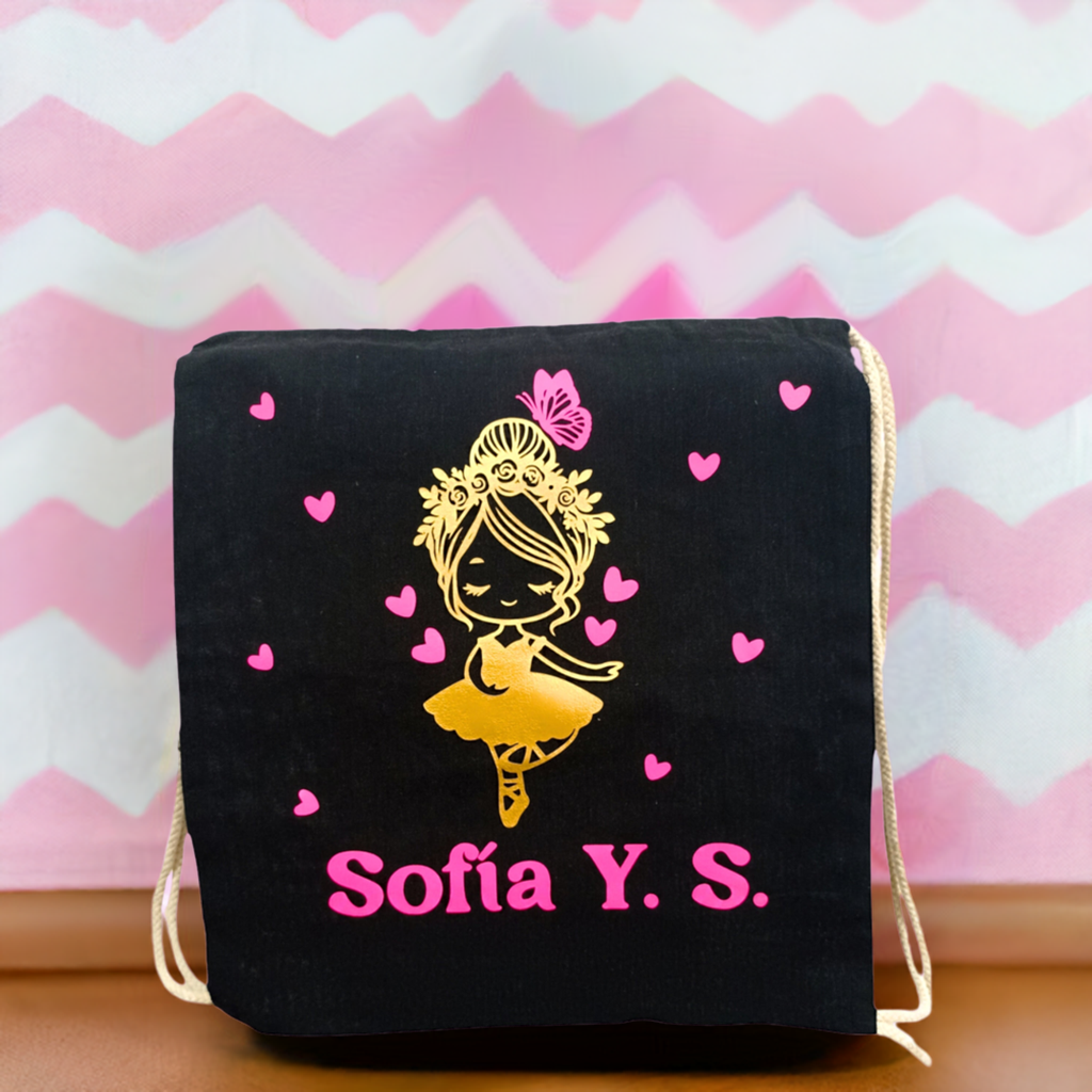 Saco Infantil Negro con Bailarina y Nombre🖤👧