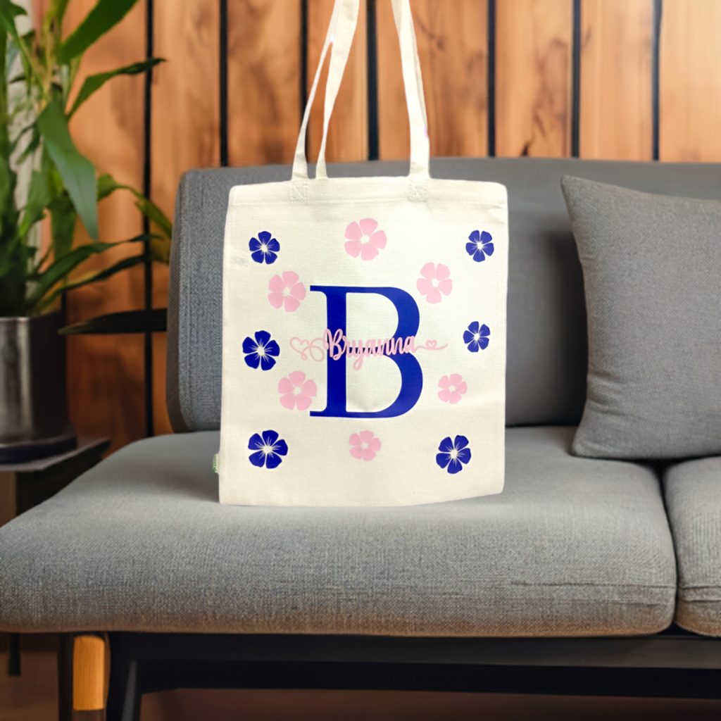 Tote Bag Diseño Floral con Inicial + Nombre
