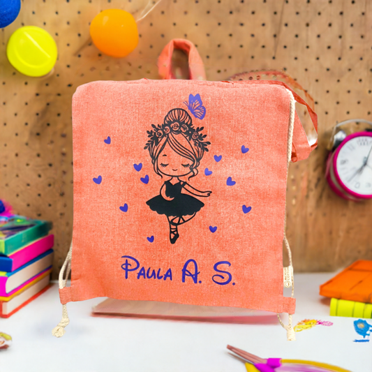 Saco Infantil Rojo con Bailarina y Nombre🎒👧