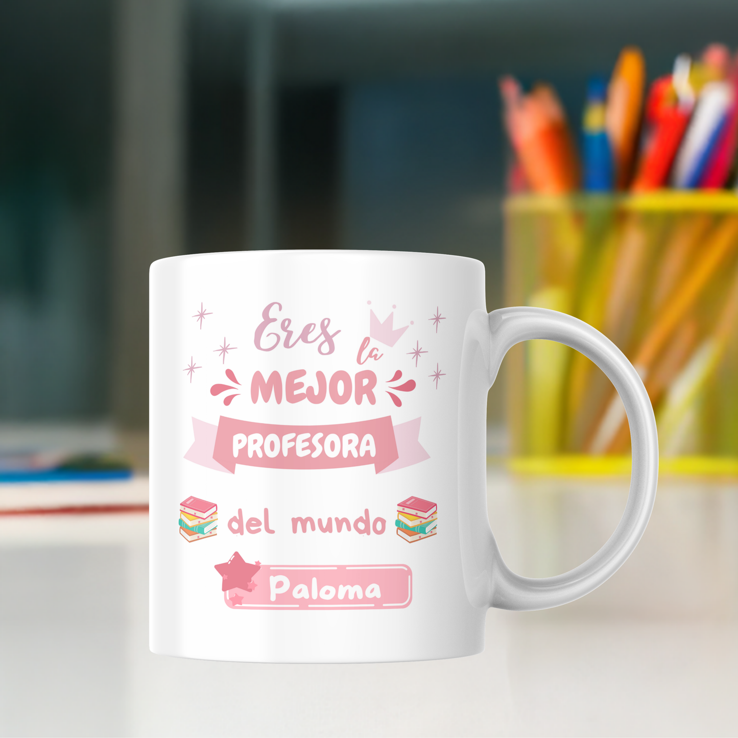 Taza "Eres la Mejor Profesora del Mundo" con Nombre y Dedicatoria