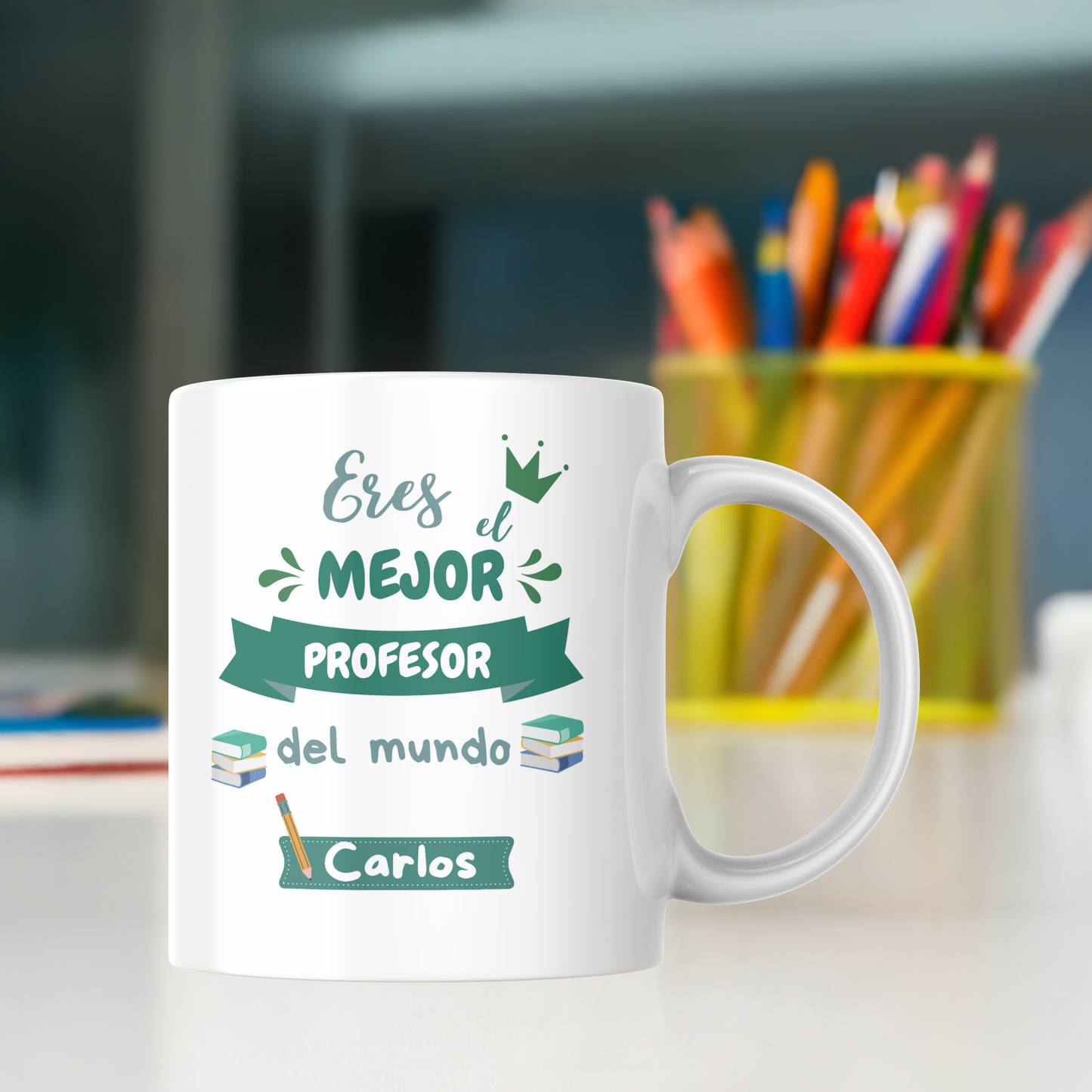 Taza "Eres el Mejor Profesor del Mundo" con Nombre y Dedicatoria