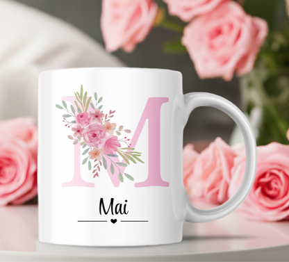 Taza floral con Inicial + nombre